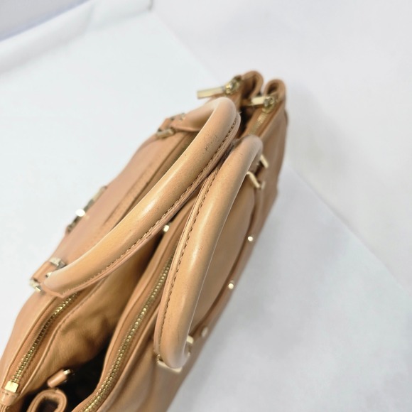 Tory Burch Amanda Double Zip Tote Bag Aged Vachetta Tan Satchel Handbag READ - Picture 10 of 16
